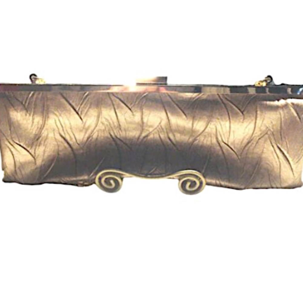 Jessica McClintock Clutch Bag Gold Chain Clasp Rectangle Inside Pocket Zipper